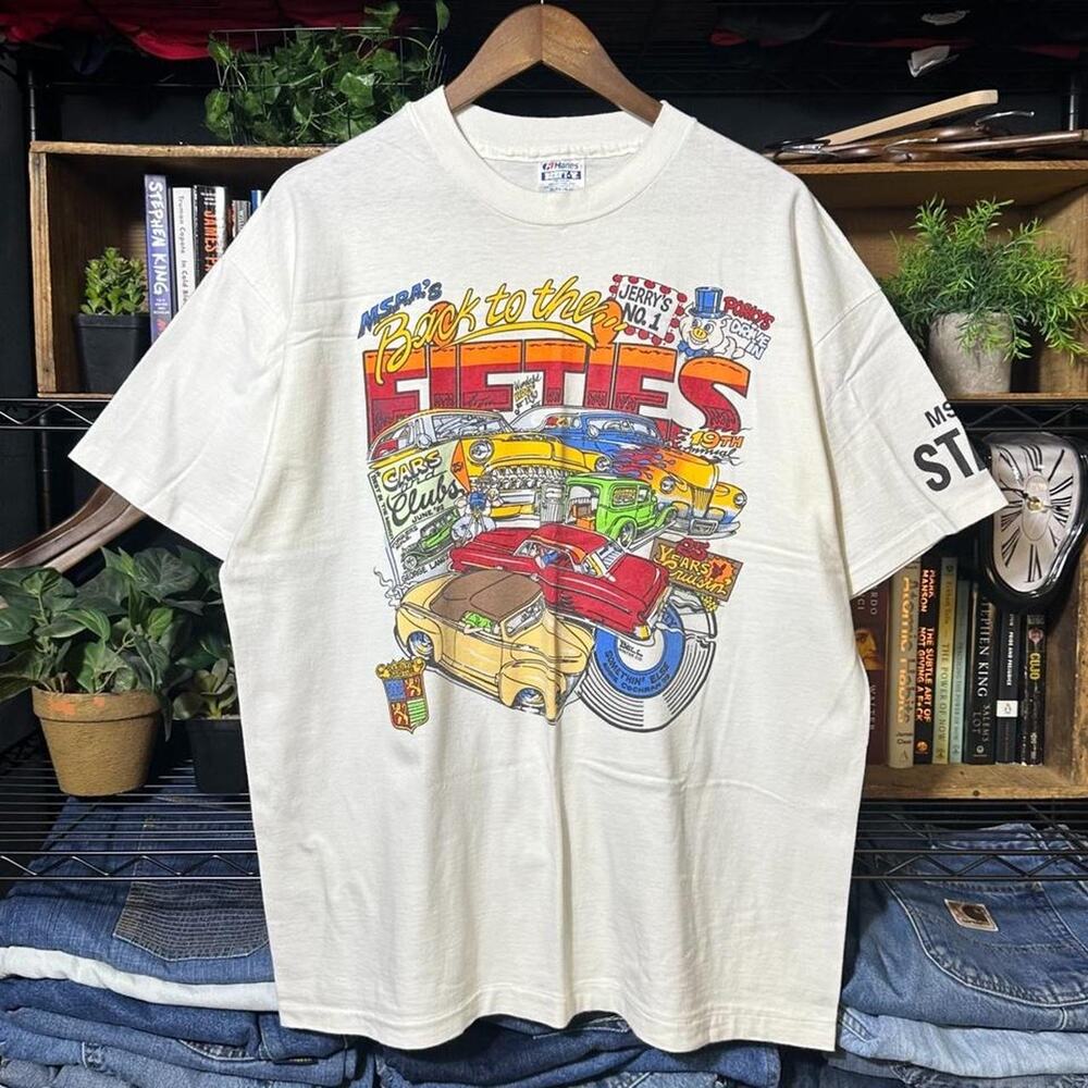 Vintage 90s Single Stitch Back to the Fifties Car Show Tee Mens XL White Shirt